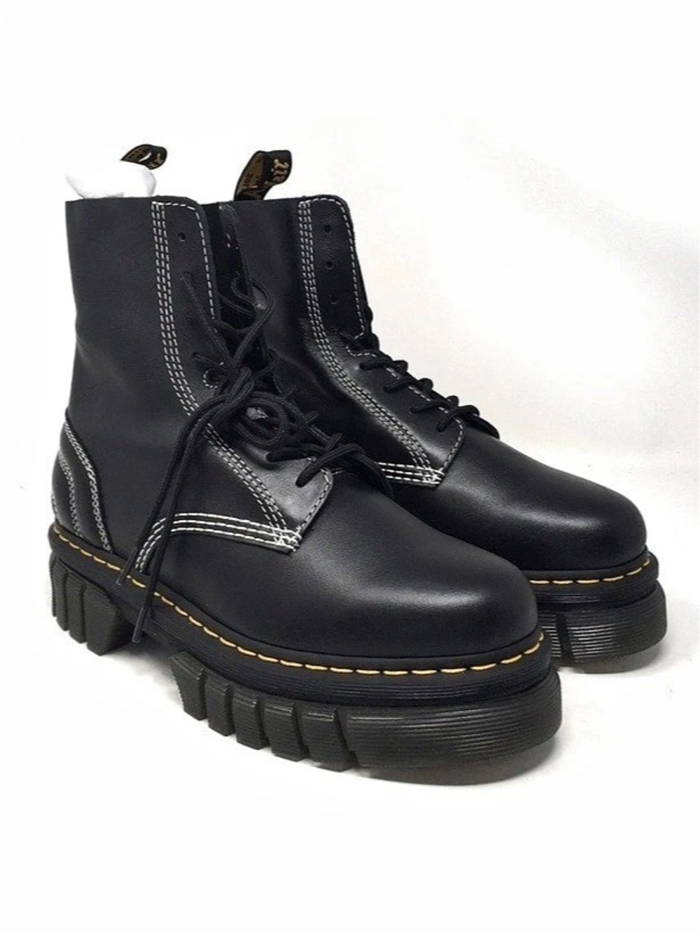 Dr. Martens Audrick 8-Eye White Stitch Leather Platform Boots